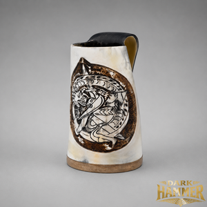 Mug en corne de buffle gravé à la main, écologique, avec base en bois, mug à bière en corne naturelle, chopes médiévales pour bière. - Product Image 3