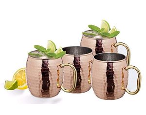 Copper Moscow mule mug set for stylish celebration beverage nights hammered finish metal <b>cups</b> durable <b>reusable</b> party mugs - Product Image 1