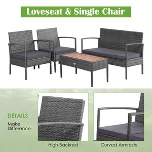Set di Mobili da Giardino in Rattan a 4 Pezzi con Piano in Legno di Acacia per Conversazione e Relax - Product Image 4