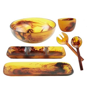 Nouveau plateau rectangulaire en résine naturelle polie, aspect teinté, écologique et durable, pour servir aliments, fruits et salades - Product Image 3