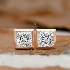 Pendientes de Oro Sólido de 14K/18K con Diamantes de Laboratorio CVD/HPHT de 1ct, 1.5ct, 2ct, Corte Princesa, Engastados en Bisel - Product Image 2