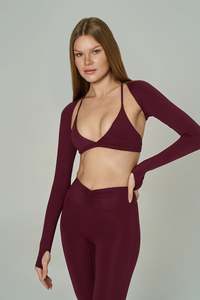 Haut court tricoté extensible pour femme, coupe ajustée, manches longues, ouvert sur le devant, en polyester et élasthanne, idéal pour superposer – Vente en gros - Product Image 4