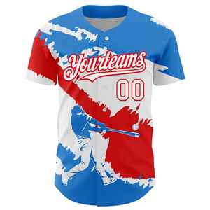 เสื้อเบสบอลทีมแบบกำหนดเองสำหรับผู้ชาย สีแดง น้ำเงิน ขาว พิมพ์ลายสกรีน ระบายเหงื่อได้ดี แขนสั้น ทรงปกติ ชุดทีมสำหรับผู้ใหญ่ รับผลิตแบบ OEM - Product Image 6