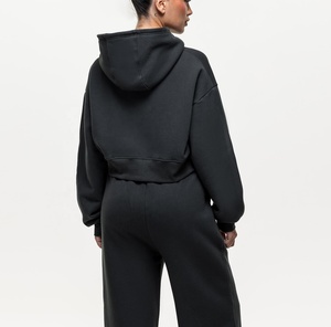 Women Oversized Hooded <b>Zipper</b> Sweatshirt Full Sleeve Solid Color Crop Top Cotton Fleece Hoodie Autumn Casual Wear - Product Image 2