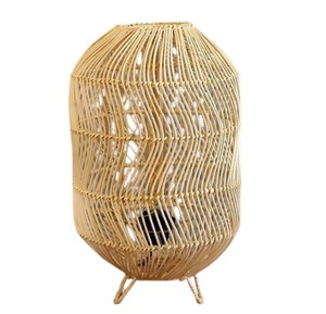 Lampe de table en rotin naturel, abat-jour en forme de cocon tissé à la main, lampe de sol rustique en osier avec pieds pour la décoration de la chambre à coucher et du salon - Product Image 1