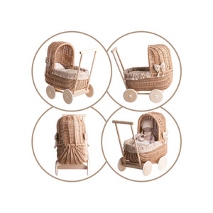 Cochecito de Ratán Natural para Muñecas con Marco de Madera y Ruedas, para Edades de 2 a 4 Años, Juguete Educativo Unisex - Product Image 6