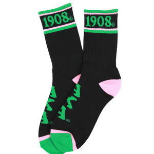 AKA ถุงเท้าข้อสั้นสีดำเขียว 1908 ถุงเท้าถักแบบนักกีฬาปักลายสำหรับผู้หญิงสวมใส่สบายทุกวัน - Product Image 1