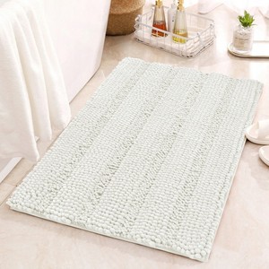 Tapis de bain 100% coton épais, couleur unie, rectangulaire, antidérapant, avec dos en caoutchouc, style scandinave, pour usage domestique - Product Image 1