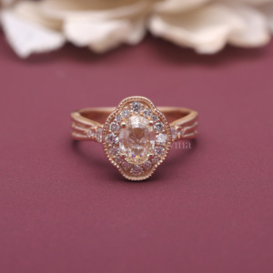 Bague de fiançailles ovale en diamant de laboratoire certifié IGI, halo, en argent sterling 925 massif, style vintage, avec bordure milgrain, pour femme - Product Image 1