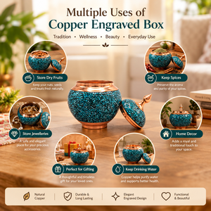 Pot à sucre décoratif en cuivre incrusté de pierre turquoise fait main, récipient en métal vintage, ustensile de cuisine artisanal - Product Image 4