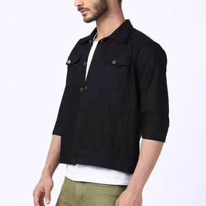 <b>Men's</b> Black <b>Denim</b> Shirt <b>Jacket</b> Turn-down Collar Button Closure Casual Slim Fit Regular Length Autumn Wear - Product Image 4