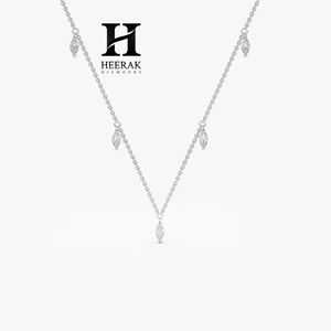 18K Gold Marquise Diamond Drop <b>Necklace</b> Lab Grown Diamond Dangle Station <b>Necklace</b> 925 Sterling Silver Floating Marquise Charm - Product Image 2