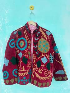 Women's Pink Velvet Printed Floral Quilted Cotton Lined Autumn/Winter Coat Breathable <b>Windproof</b> - Product Image 2