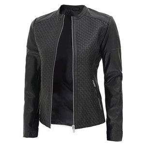 2026 Custom Women’s Black Genuine Lambskin Leather <b>Jacket</b> Textured Weave Pattern Slim Fit <b>Biker</b> <b>Jacket</b> - Product Image 1