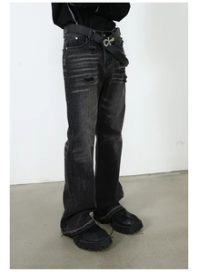 Hot Sale Men's Casual <b>Straight</b>-leg Denim Trousers Light Wash Mid Waist Breathable Woven Stitching - Product Image 3