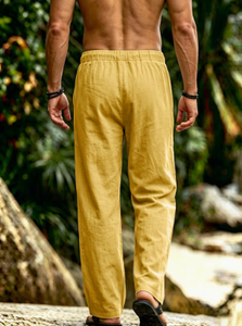 Pantalon large en lin léger pour homme, taille élastique avec cordon de serrage, décontracté, pour l'été - Product Image 2