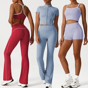 Ensemble de sport 3 pièces pour femme à séchage rapide, respirant et uni : Legging, veste de compression à manches longues et brassière de sport pour le yoga et la gym - Product Image 3