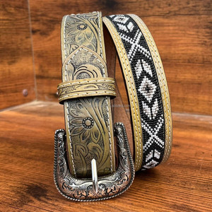 Vente en gros de ceintures perlées en cuir usiné à la main de créateur de mode ceintures de haute qualité en alliage de zinc en cuir véritable avec boucle ardillon pour hommes et femmes - Product Image 2