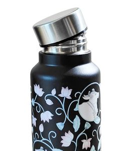 Handcrafted Stainless <b>Steel</b> Water <b>Bottle</b> with Floral Cow Design Black Matte Reusable Leakproof Eco-Friendly <b>Bottle</b> - Product Image 2