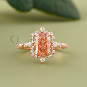 Anillo de Diamante de Laboratorio Corte Radiante Marrón Intenso 1.30 CT con Halo en Oro Rosa de 14K, Joyería Minimalista para Compromiso Nupcial, Anillo de Boda Ético - Product Image 1