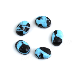 Cabochon de pierre précieuse en vrac, forme ovale 10x14mm, dos plat, poli brillant, lisse, motif camouflage noir Arizona et turquoise bleue, pour la fabrication de bijoux et pendentifs - Product Image 3