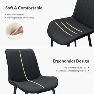 Set di 2 Sedie da Pranzo Senza Braccioli in Pelle PU Nera con Motivo a Onde e Gambe in Metallo per Cucina, Ristorante, Soggiorno - Product Image 2