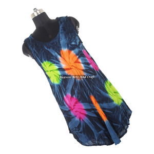Vestido largo de rayón de alta calidad con cuello redondo para mujer, ropa de playa con efecto tie-dye, compra en línea, vestido tie-dye con estampado de sombrilla para mujer - Product Image 4