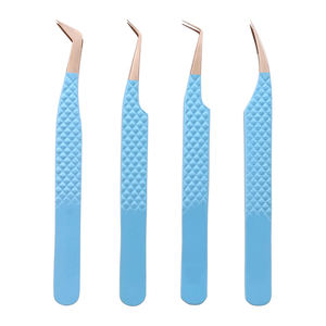 Kit Profesional de Extensión de Pestañas de 4 Piezas, Juego de Pinzas Antiestáticas de Acero Inoxidable, Puntas de Fibra Lisas/Serradas Personalizadas - Product Image 1