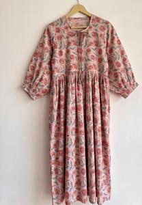 Vestido Midi de Algodón para Mujer, Estampado Floral a Mano, Estilo Boho Chic, con Mangas Largas, Corte Casual, Veraniego, Vintage, Línea A - Product Image 2