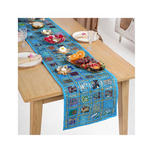 Chic 100% GOTS Certified Cotton Handcrafted Boho Rajasthani Embroidered Patchwork Eco-Friendly 72 X 14 Inch <b>Table</b> Weddings - Product Image 2