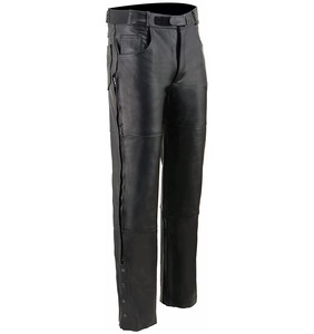 Pantalon en cuir noir pour homme, taille haute, fermeture éclair, coupe droite, coupe-vent, avec poches, style hiver - Product Image 2
