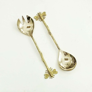 Vente en gros Ensemble de couverts à salade avec long manche doré à brindilles Ensembles de cuillères à salade et à soupe Ensembles de couverts - Product Image 5