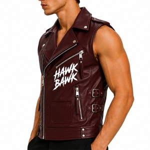 Veste en cuir multi-poches pour homme, design sans manches, col large, fermeture éclair sur le devant, sangles latérales réglables, style personnalisé - Product Image 3