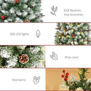 6 ft Pre-Lit Snow Dipped Artificial Christmas <b>Tree</b> with 300 <b>LED</b> Lights and 618 Tips Realistic Pine Cones and Red Berries - Product Image 5