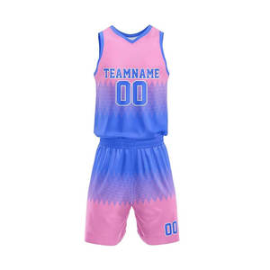 Ensemble de maillots de basket-ball sublimés personnalisés, dégradé rose et bleu, sans manches, uniforme respirant, vêtements de sport unisexes pour adultes - Product Image 4