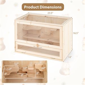 Gabbia per Criceti con Tetto Ribaltabile in Legno di Abete, con Scale Multiple e Aree Attività per l'Allevamento di Piccoli Animali Come Porcellini d'India e Ricci - Product Image 2