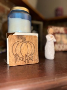 Thankful Pumpkin Laser Engraved Solid Wood Coaster Handcrafted Heat Resistant Drink Mat <b>Table</b> <b>Protector</b> Thanksgiving Home Decor - Product Image 2