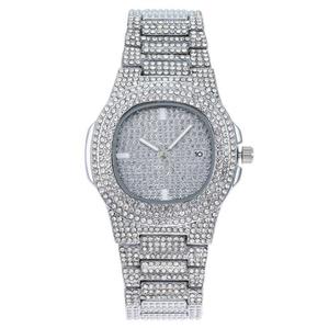 Montre de luxe en gros pour hommes, style hip-hop, carrée, entièrement sertie de diamants, à quartz, vintage, avec aiguilles dorées - Product Image 5