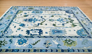Alfombra Oushak de lana anudada a mano de lujo | Alfombra Oriental Azul Claro Hecha a Mano Estilo Oushak Turco Tradicional para Decoración de Sala de Estar - Product Image 5