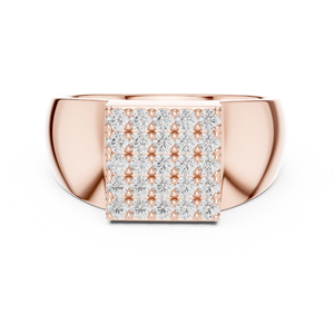 Luxurious Round Moissanite Diamond Square Pave Cluster <b>Ring</b>, Rose <b>Gold</b> Over Sterling Silver Wide Heavy Signet Jewelry <b>Men</b> - Product Image 1