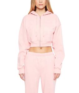 Sweat à capuche zippé épais 100% coton pour femme pull de sport brodé graphique motif solide saison d'hiver Techniques lavées - Product Image 1