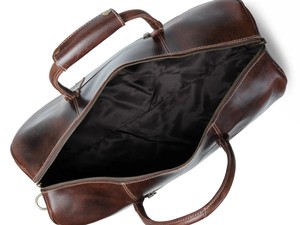 Sac de voyage pour homme en cuir véritable marron de luxe, décontracté, avec fermeture éclair en polyester, grande capacité, pour le week-end, résistant à l'eau, rembourré - Product Image 2