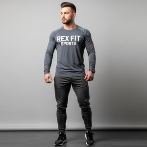 T-shirts à manches longues pour hommes REXFIT SPORTS, tissu tricoté de qualité supérieure, vêtements de sport OEM pour l'entraînement et le port quotidien décontracté - Product Image 1