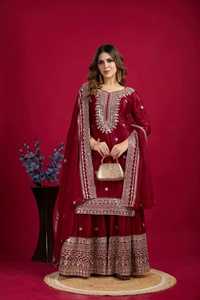 Moda de Tendencia para Mujer: Vestido Largo Anarkali de Gorgette Bordado con Dupatta, Traje para Bodas y Fiestas, India 2026, para Chicas - Product Image 5