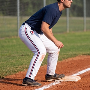 Maillots de baseball/softball personnalisés à double passepoil en sergé 100 % polyester blanc avec passepoil double, rouge marine, passants de ceinture et ourlet ouvert – Uniforme d'équipe - Product Image 6