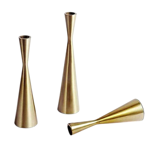 Metal Vase Style Brass <b>Candlestick</b> Holder Set Modern Cone Shape Home Decoration Durable - Product Image 1