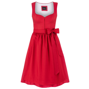Vestido midi rojo de corte A con manga corta, cuello festoneado, cinturón, dobladillo recto, poliéster tejido, ecológico, cintura natural, casual, para uso diario - Product Image 2