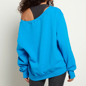 เสื้อสเวตเชิ้ตสีฟ้าอ่อน ทรงหลวม คอวี แขนยาว ผ้าคอตตอนผสมโพลีเอสเตอร์ ล้างสีแบบแอซิดวอช สไตล์แฟชั่นสตรีทแวร์ - Product Image 2