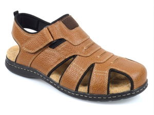 Sandalias Gladiador de Cuero Genuino Color Bronceado para Hombre, con Tiras Cruzadas y Hebilla, Casuales, Cómodas, Transpirables, con Suela de Goma y Entresuela de Corcho - Product Image 1