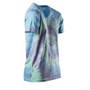 Camiseta de manga corta con cuello en V y efecto tie-dye para hombre, informal, de punto, corte regular, multicolor, ligera. - Product Image 6